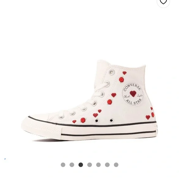Converse Chuck Taylor ALL STAR White High-Tops with Red Heart & Roses Accents - Picture 2 of 15